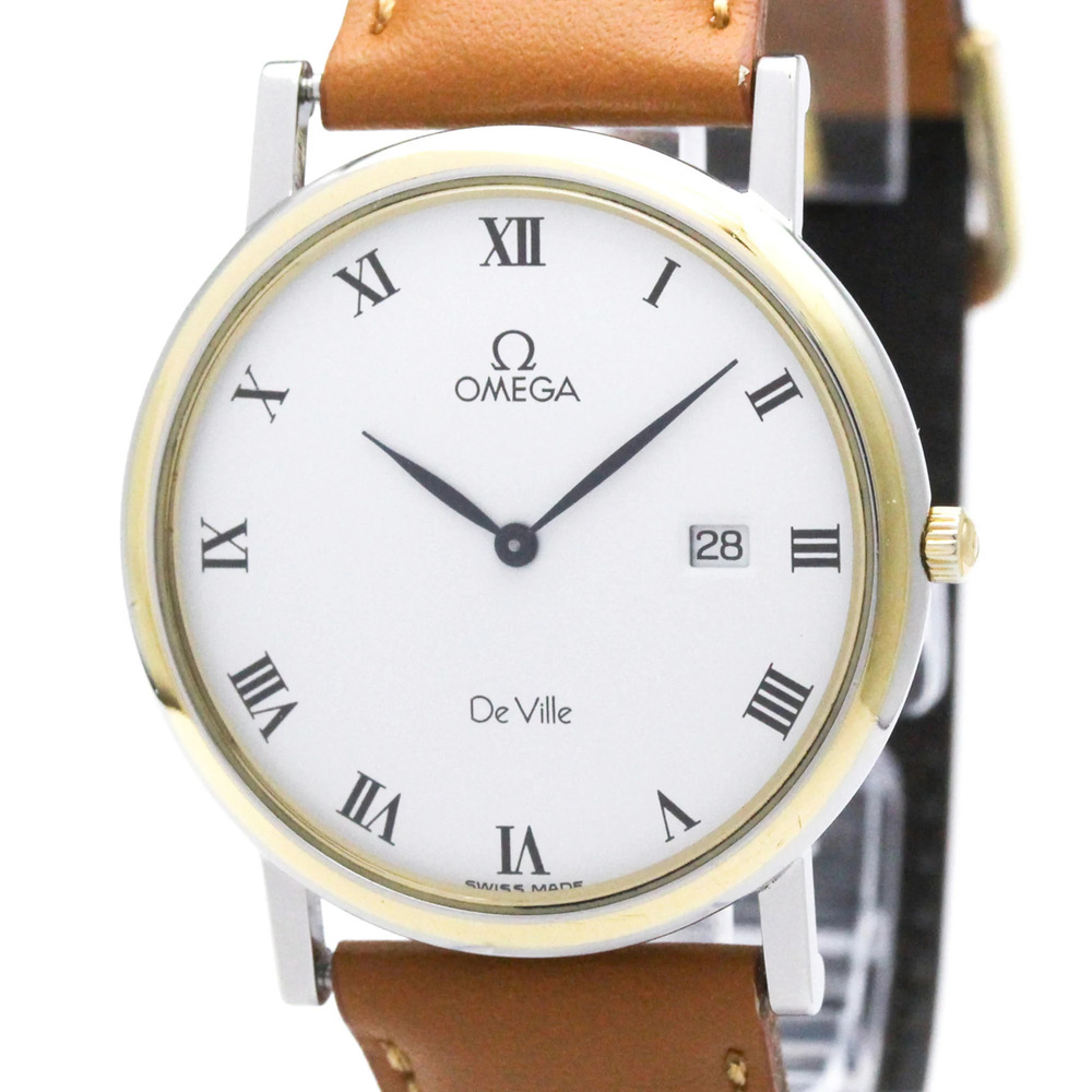 OMEGA De Ville 18K Gold Steel Quartz Mens Watch 196.2379 Polished